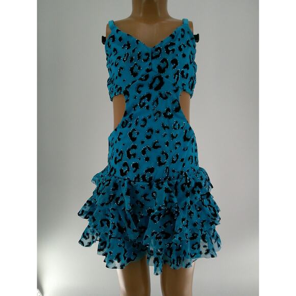 Dance Costume Kelle Medium Child Turquoise Jazz Larin Leopard Glitter Cut Out - Picture 1 of 4